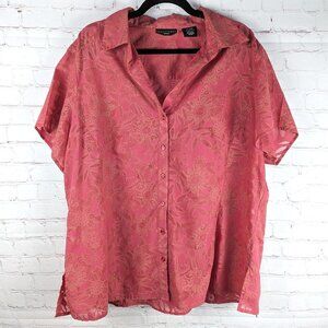 Apostrophe Pink Floral Button-down Blouse 20-22W